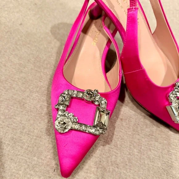 Kate Spade Hot Pink Slingback Heels with Crystal Embellishment - Picture 3 of 6